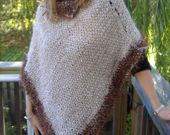 Wheat Poncho with brown trim