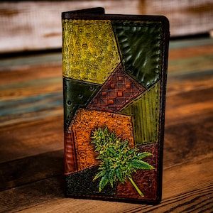 Patchwork- Cannabis Bud- Monedero de cuero con herramientas para mujer