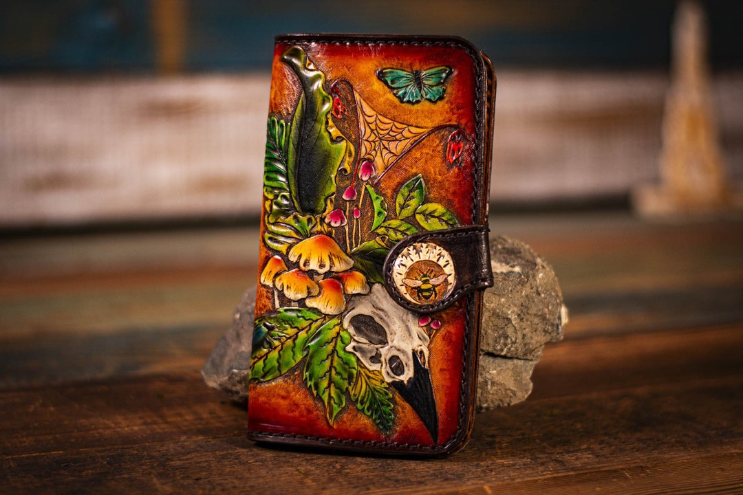 Hand-carved Leather Art Wallet: Botanical Dreamscape With Forest Flora & Fauna - Etsy Hand-carved Leather Art Wallet: Botanical Dreamscape With Forest Flora & Fauna - Etsy