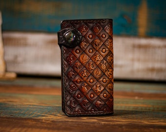 Dead Themed Women's Tooled Leather Wallet With Labradorite