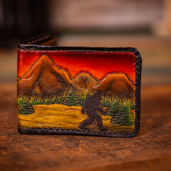 Sasquatch in The Sunset Tooled Leather Wallet