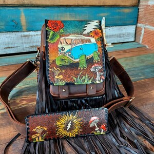 Sac à bandoulière fabriqué sur commande | Terrapin VW Bus | | sur le thème des morts | de coucher de soleil sur les champignons | de sac à main Sunflower Bolt Sac à main en cuir