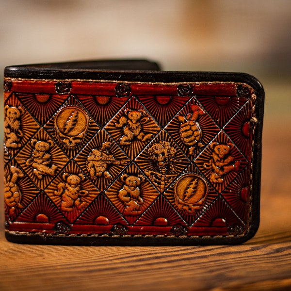 Dancing Bears | Tooled Leather Wallet | Dead-Themed | Terrapin Station | Bolts & Roses | Handmade
