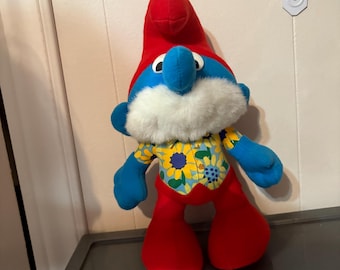 Smurf with red hat and pants with floral shirt Vintage 1996