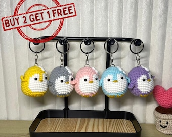 Crochet Penguin Keychain, Handmade Amigurumi Keyring, Bag Charm Gift