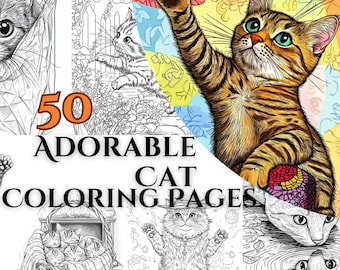 50 Adorable Cat Coloring Pages – Kitten Coloring, Inspiring Animal Coloring, Relaxing Color Pages for a Magical Cat Coloring Journey