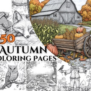 50 autumn coloring pages to capture the magic of fall; seasonal coloring for adults and kids with cozy scenes, pumpkins, and vibrant leaves in an inspiring coloring book PDF.