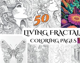 50 páginas para colorear de fractales vivos: patrones intrincados de la naturaleza para adultos, atención plena, relajación y expresión creativa