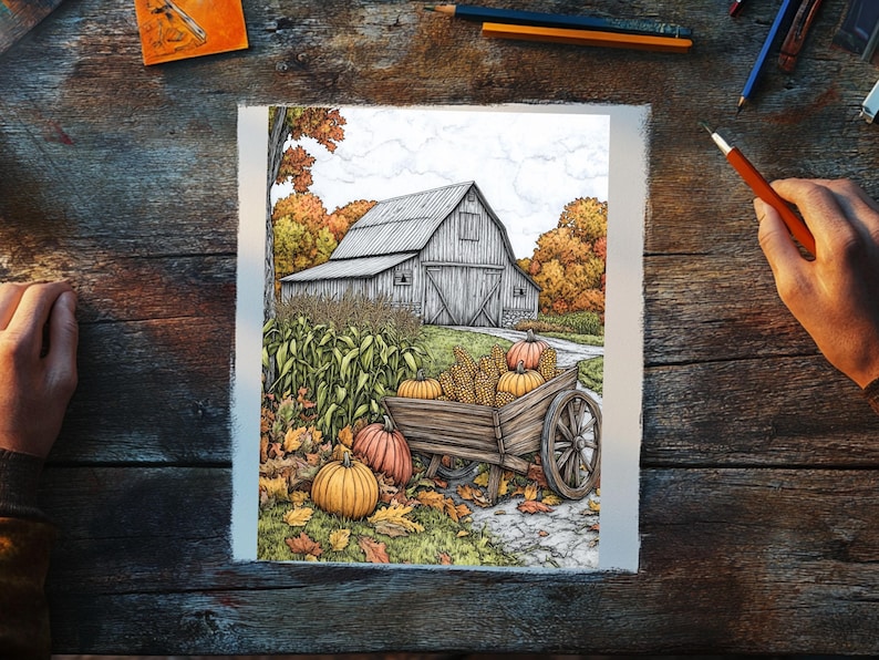 Seasonal coloring book with detailed autumn designs; perfect for colorists who love fall and want to explore vibrant autumn landscapes, pumpkins, and Halloween coloring.