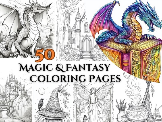 A MAGICAL WORLD Pdf Coloring Book. Fantasy, Magic and Whimsy. Hand Drawn Art. No AI