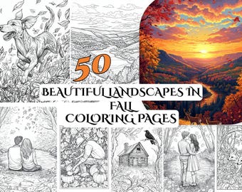 50 hermosos paisajes de otoño para colorear: escenas otoñales para adultos, alivio del estrés, atención plena, arteterapia inspirada en la naturaleza