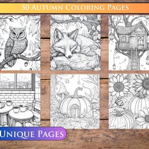 Dive into fall fun with 50 coloring pages; from autumn forests to Halloween scenes, this coloring book celebrates the magic of autumn for all ages.