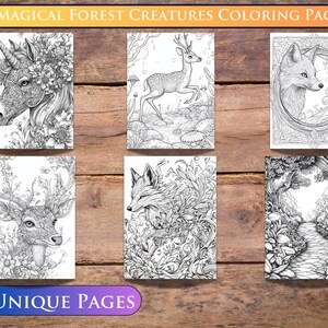 Mystical forest scenery with glowing flora and fauna, an inspiring coloring page for relaxation and artistic exploration.