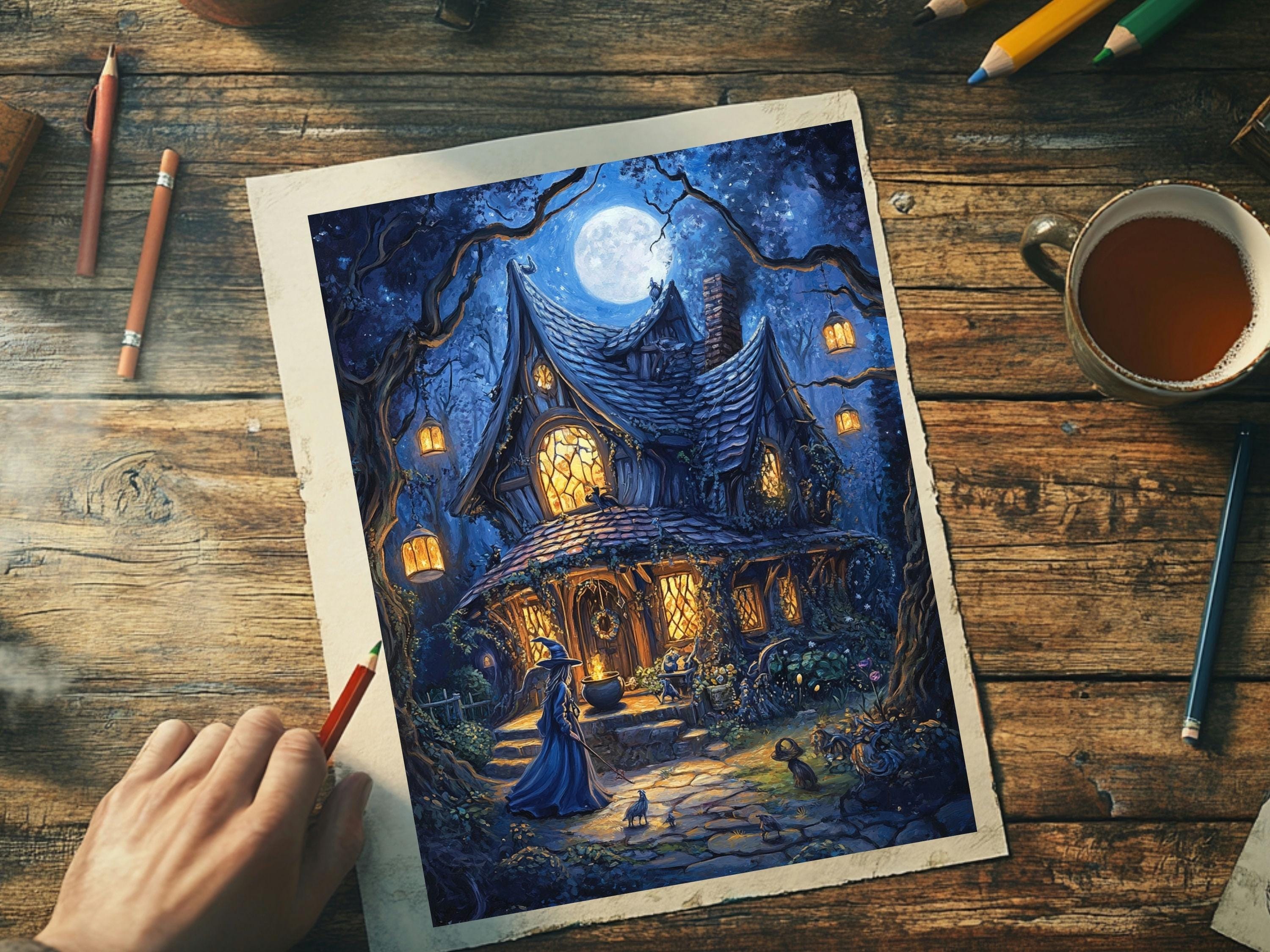 50 Witch's Cottage Coloring Pages – Enchanting Adult Coloring Book for ...