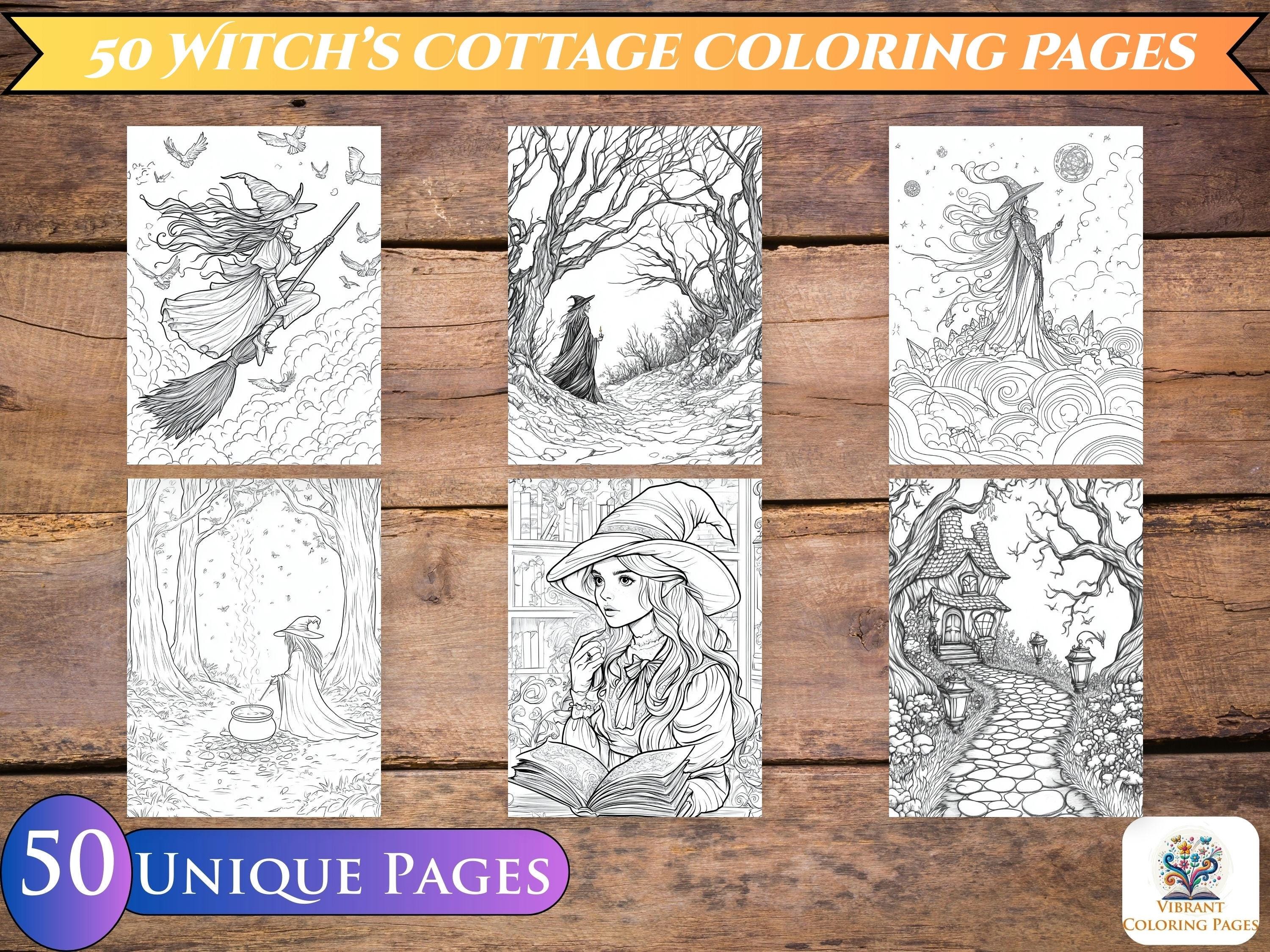 50 Witch's Cottage Coloring Pages – Enchanting Adult Coloring Book for ...