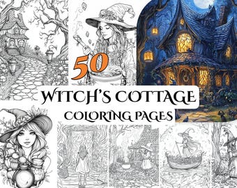 50 Witch's Cottage Coloring Pages – Enchanting Adult Coloring Book for Relaxation, Creativity, and Magical Illustrations to Color