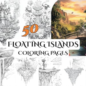 50 Ausmalbilder von Schwimmende Inseln - Zauberhaftes Malbuch für Erwachsene mit skurrilen Designs zur Entspannung, Fantasie und künstlerischen Freizeit