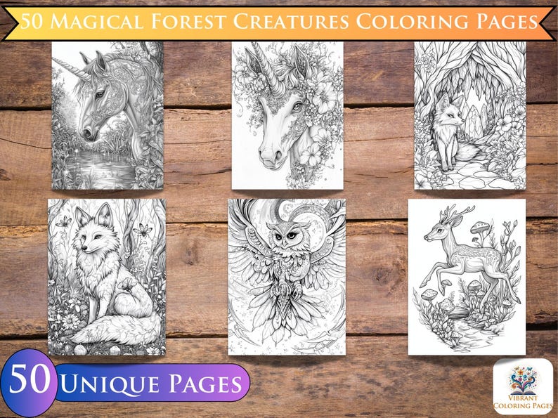 Glowing fox in a magical forest scene, designed for adult coloration with inspiring coloring details and intricate botanical textures.