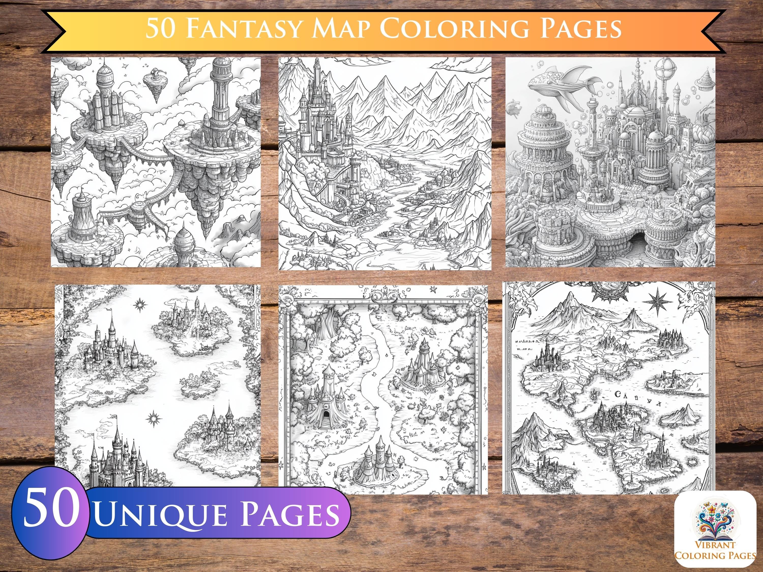 Fictional Map Colorable 50 Fantasy Map Coloring Pages: Inspiring Coloring Book Printable ...