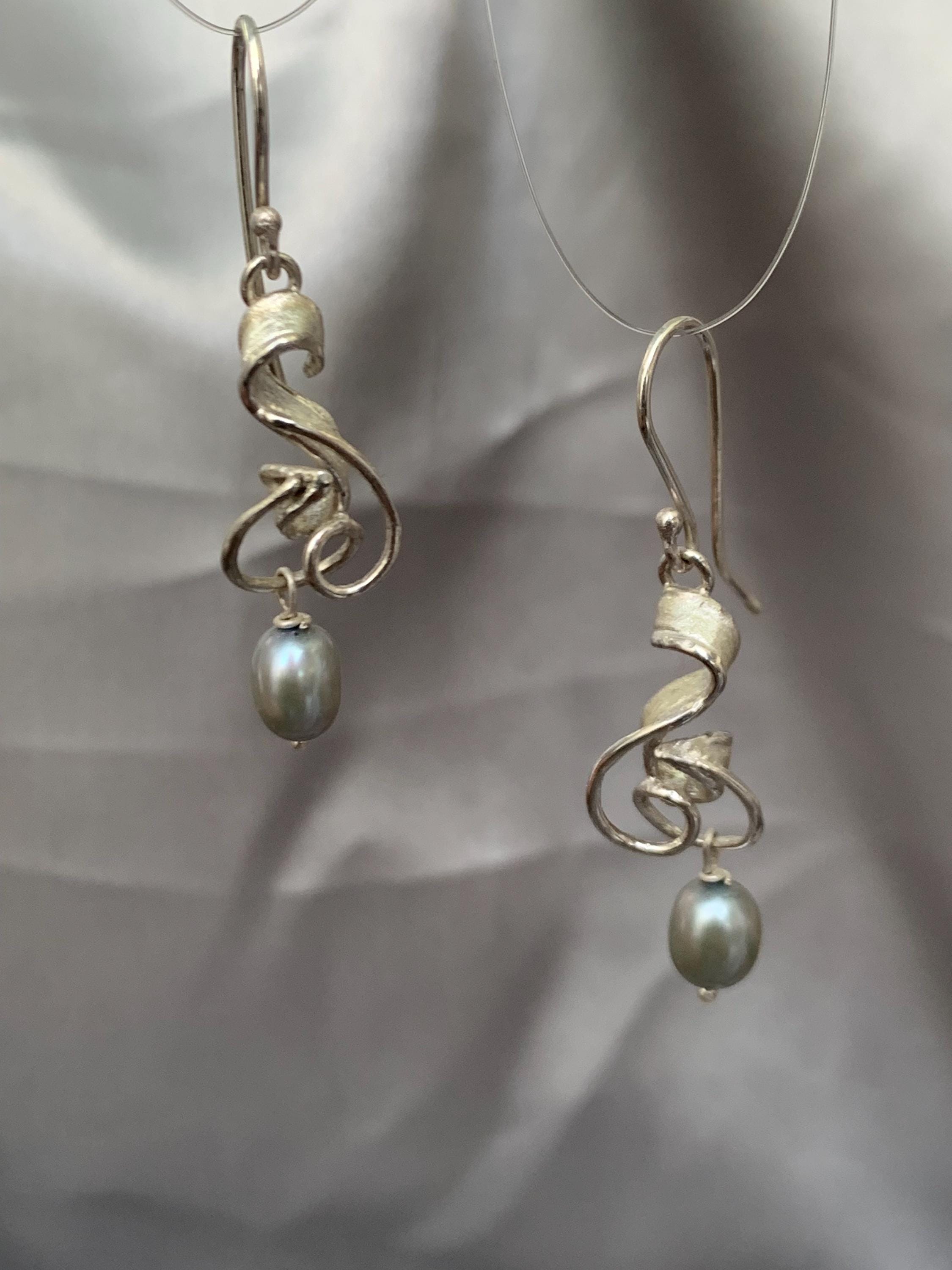 Aerial Silks Dancing Ribbon Sterling Silver Earrings With Fresh Water ...