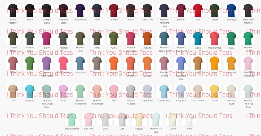 Bella Canvas Shirt Color Chart - Etsy