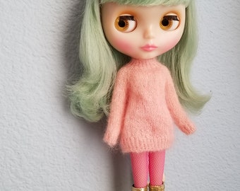 Hand knit mohair sweater for Blythe - Blossom