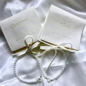 Cream Bridesmaid Proposal Gift | Bridesmaid Bracelet | Maid of Honour Jewellery Pouch | Personalised Bridal Gift | Personalised Bracelet image 4
