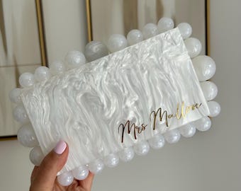 Personalised Pearl Clutch | Box Clutch | Bride To Be | Honeymoon Gift | Personalised clutch bag | Wedding Bag | Bride Bag | Bride Clutch