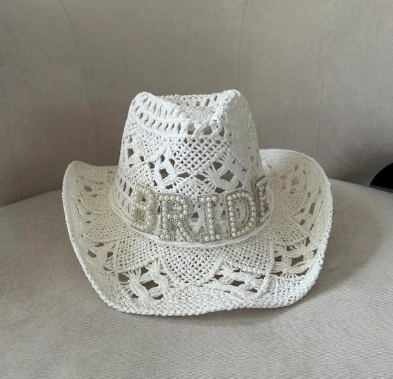Bride to be cowgirl hat | Pearl Cowboy Hat | Bride Straw Hat | Personalised Bridal Hat | Honeymoon Gifts | Hen Party Accessories Last Rodeo