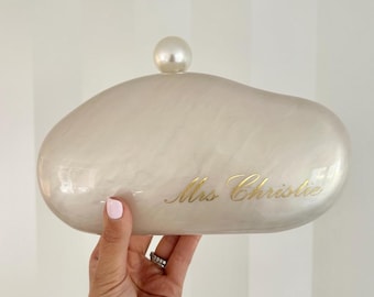 Personalised Pearl Clutch | Box Clutch | Bride To Be | Honeymoon Gift | Personalised clutch bag | Wedding Bag | Bride Bag | Bride Clutch