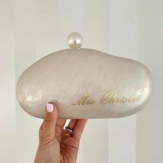Personalised Pearl Clutch | Box Clutch | Bride To Be | Honeymoon Gift | Personalised clutch bag | Wedding Bag | Bride Bag | Bride Clutch