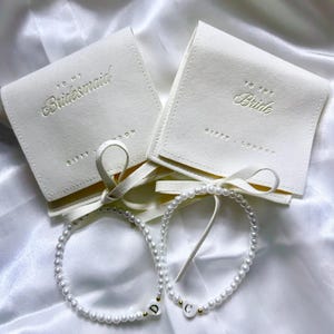 Cream Bridesmaid Proposal Gift | Bridesmaid Bracelet | Maid of Honour Jewellery Pouch | Personalised Bridal Gift | Personalised Bracelet image 2