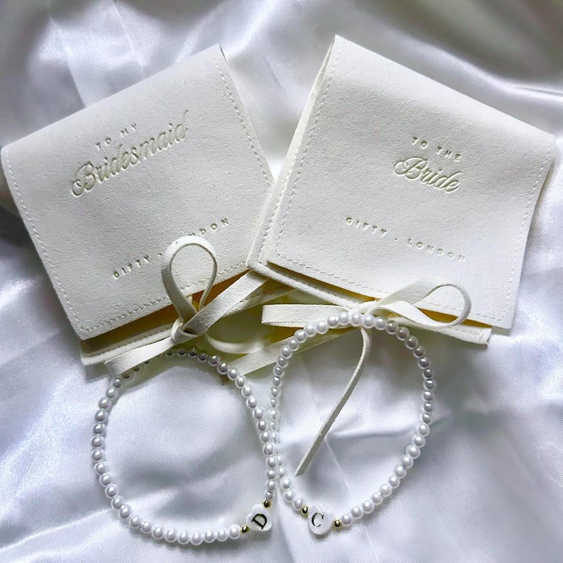 Cream Bridesmaid Proposal Gift | Bridesmaid Bracelet | Maid of Honour Jewellery Pouch | Personalised Bridal Gift | Personalised Bracelet image 2