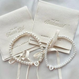Cream Bridesmaid Proposal Gift | Bridesmaid Bracelet | Maid of Honour Jewellery Pouch | Personalised Bridal Gift | Personalised Bracelet image 1