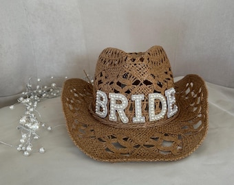 Sombrero de vaquera para novia / Sombrero de vaquero perlado / Sombrero de paja para novia / Sombrero de novia personalizado / Regalos de luna de miel / Accesorios para despedida de soltera Last Rodeo