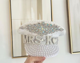Bride to be captain hat | Pearl captain Hat | Bride Hat | Personalised Bridal Hat | Honeymoon Gifts | Hen Party Accessories Last Rodeo