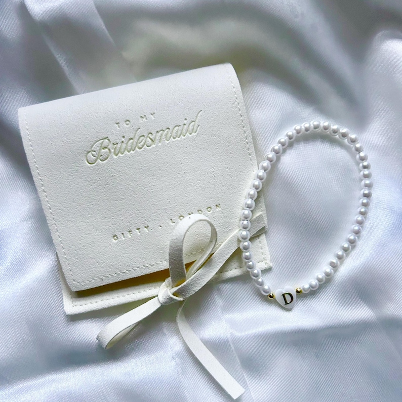 Cream Bridesmaid Proposal Gift | Bridesmaid Bracelet | Maid of Honour Jewellery Pouch | Personalised Bridal Gift | Personalised Bracelet image 6