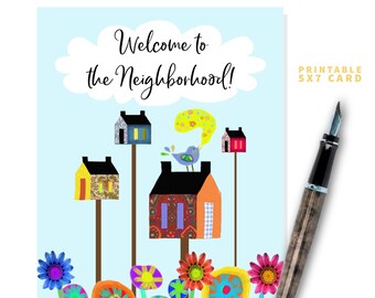 Welcome to the Neighborhood Friendship Note Card - digital printable download