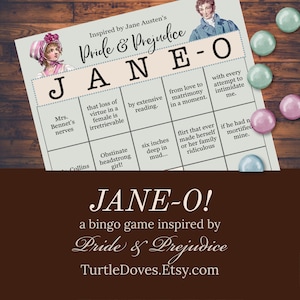 Jeu de bingo Jane Austen, JANE-O (fichiers numériques, à imprimer vous-même)
