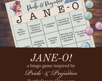 Jane Austen Bingo Game, JANE-O  (Digital Files, to print yourself)