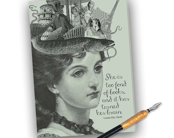 Little Women Louisa May Alcott Note Card - She is Too Fond of Books -  5x7 digital printable download