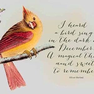 Ik hoorde een vogel zingen in het donker van december - Afdrukbare notitiekaart - Digitale download