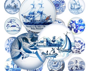Delft Blue One Inch Circles - Magnet & Jewelry Making (Digital Download)