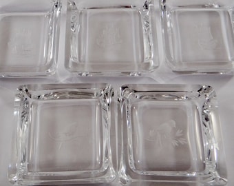 Vintage Intaglio Clear Crystal/Glass Salt Cellars, Set of 5
