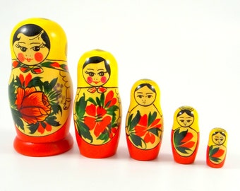 Vintage Russian Nesting Dolls, Hand Painted, Matryoshka Dolls