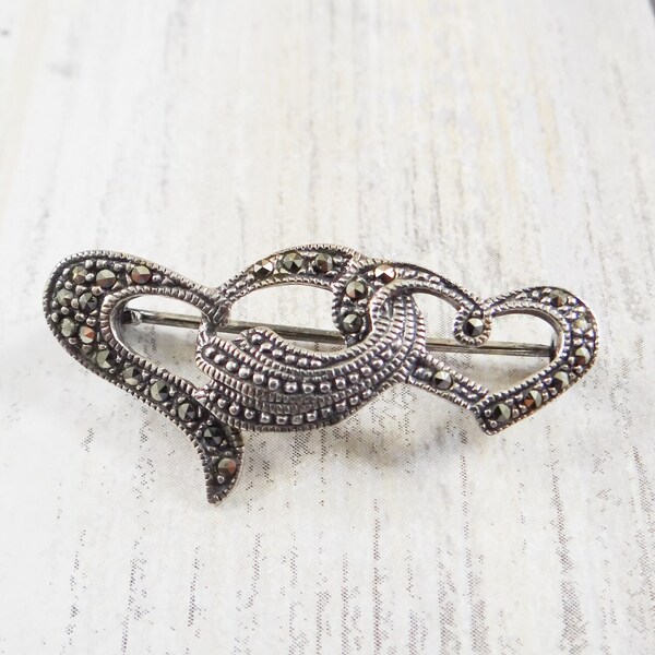 Vintage Sterling Silver And Marcasite Entwined Hearts Pin By Kristen Severin