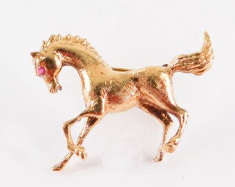 Danecraft Horse Pin, Sterling Silver with Gold Wash, Pink Rhinestone Eye