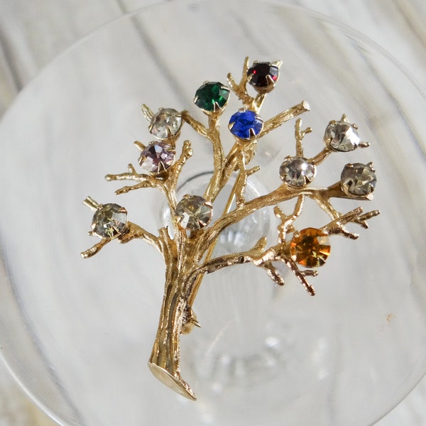 Vintage Van Dell Sterling and Rhinestone Tree Brooch