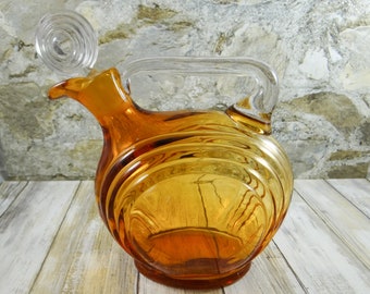 Art Deco Amber Glass Decanter Pitcher with Stopper