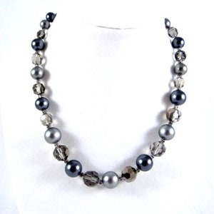 Vintage Marvella Grey Crystal and Faux Pearl Necklace image 1